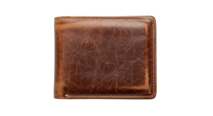 Distressed Brown Leather Wallet Isolated On Black