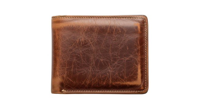 Distressed Brown Leather Wallet Isolated On Black