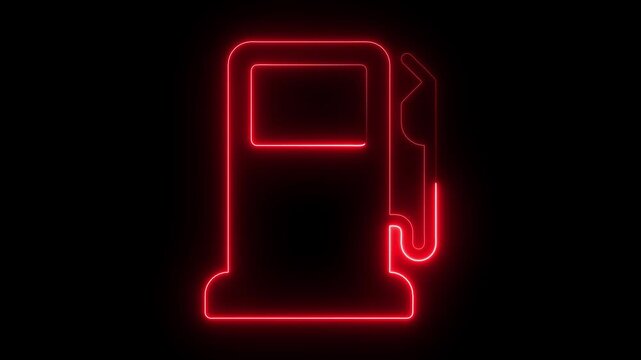 Neon Gas Pump Icon on Black Background fuel station. neon gas pump icon animation. Fuel pump icon on black background. Gas Station motion icon.
