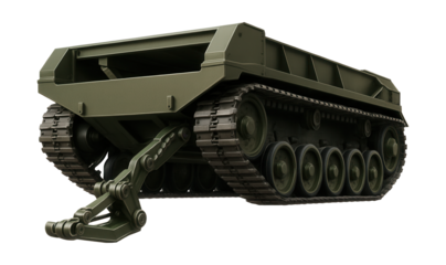 Tracked rocket transporter with rear steering mechanism.