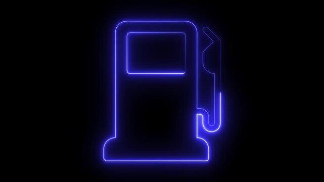 Neon Gas Pump Icon on Black Background fuel station. neon gas pump icon animation. Fuel pump icon on black background. Gas Station motion icon.
