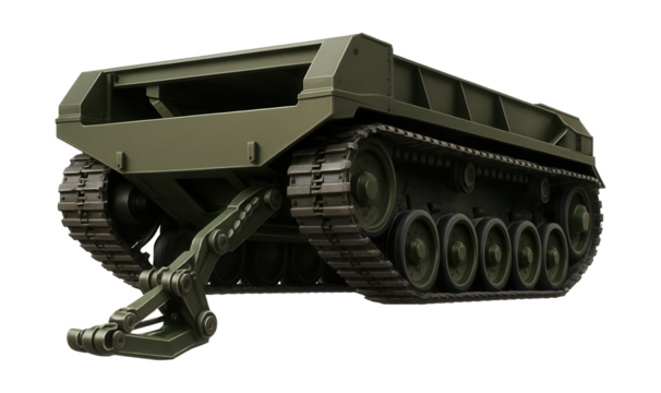 Tracked rocket transporter with rear steering mechanism.