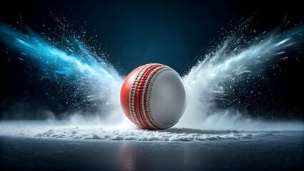 Dynamic cricket ball with ice explosion creates a stunning, powerful sports image