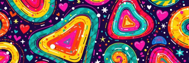 Obraz premium Vibrant scribble shapes, seamless colorful pattern , art, shapes