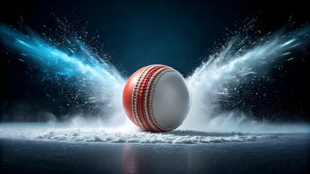 Dynamic cricket ball with ice explosion creates a stunning, powerful sports image