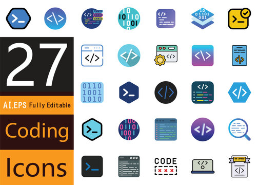 Flat Design Coding and Programming Icon Collection for Digital and Software Projects