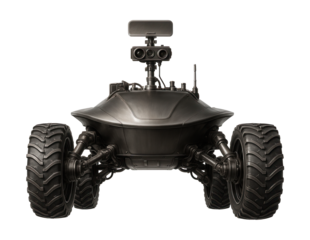 Sturdy lunar rover featuring a sleek design and durable wheels.