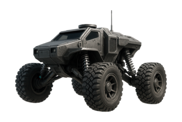 Durable lunar rover featuring a tough exterior and exposed shock absorbers.