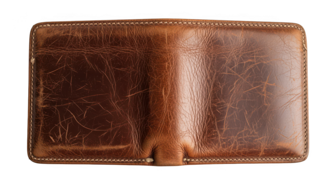 Worn Brown Leather Wallet On Black Background