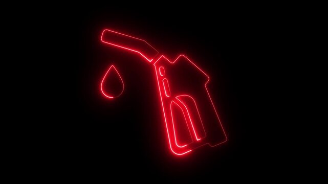 4k Neon Gas Pump Icon on Black Background fuel station. neon gas pump icon animation. Eco electric fuel pump icon sign. 