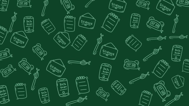 Green background with whimsical white doodle food illustrations pattern