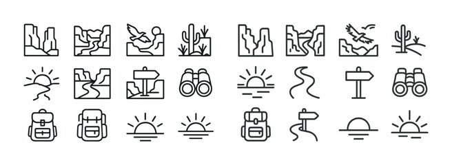 Minimalist outdoor adventure icon set with nature elements