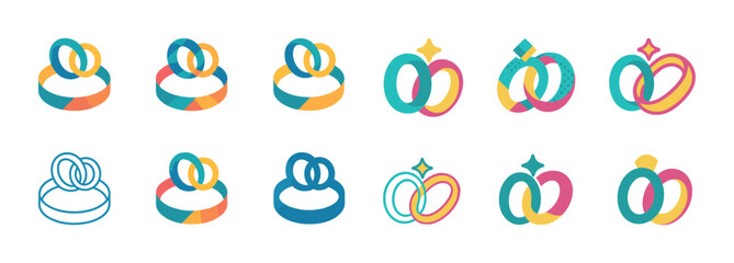 Colorful abstract interlocking rings collection with geometric designs