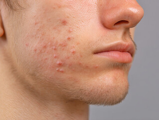 Close-Up of Male Face with Acne Vulgaris Skin Condition