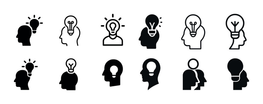 Human head and light bulb icons illustrating creative ideas and innovation concepts