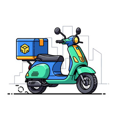 Obraz premium Green and blue delivery scooter with cargo box illustration.