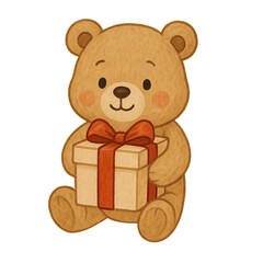 Fototapeta premium Cute Bear with Gift Box in Adorable Cartoon Style Illustration