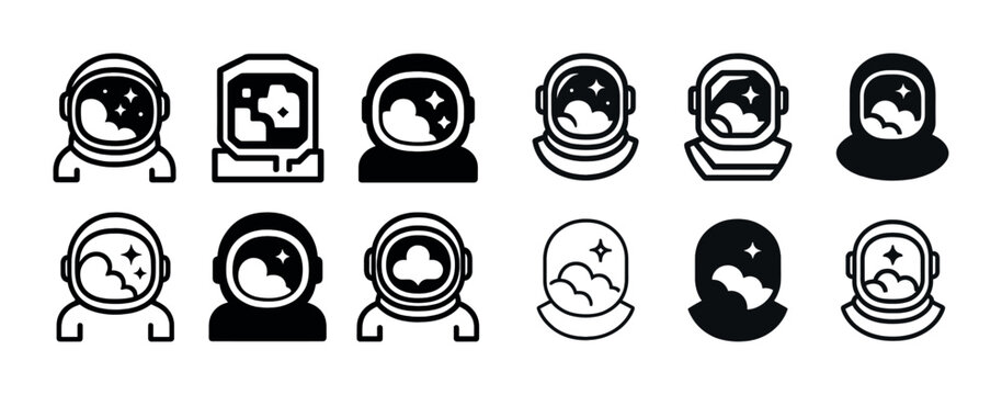 Astronaut helmet icons collection with space themes