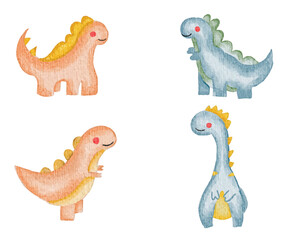 Watercolor Cute Dinosaur Illustration Set