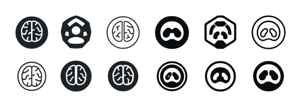 Set of brain and lungs icons in various geometric designs