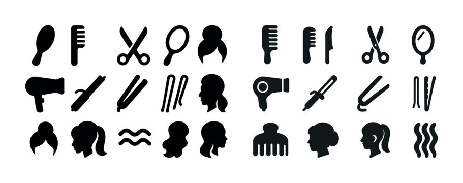 Hair salon tools and hairstyles icons collection