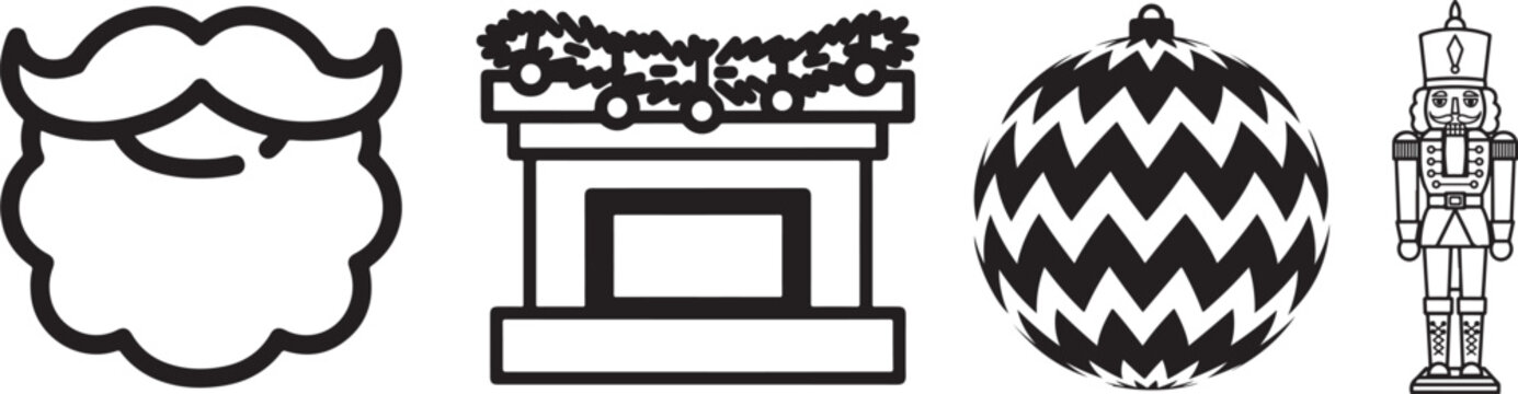 Simple Outline Christmas Holiday Icons Collection with Festive Elements