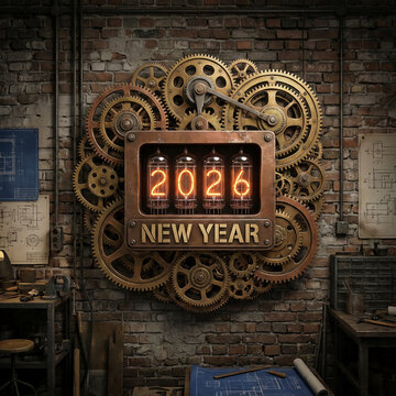 steampunk new year 2026 countdown with nixie tubes