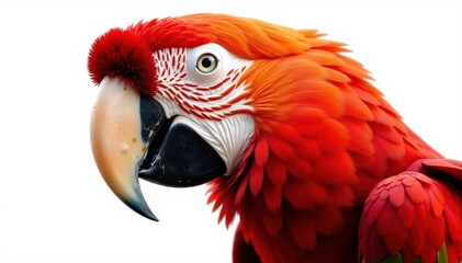 Obraz premium Close-up of scarlet macaw head and beak, isolated , red, bright, wildlife