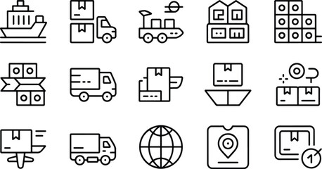 Shipping and delivery related outline icons