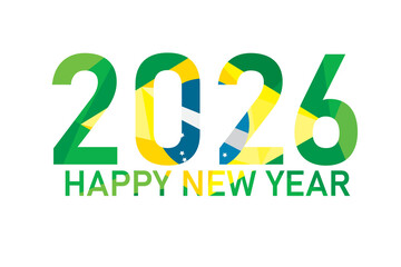 Happy new year 2026, brazilian flag colors, geometric polygonal.
