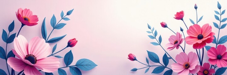 Modern minimalist floral posters, trendy pink & blue hues , background, flower, pink