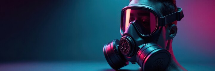 Modern gas mask, sleek design, focus on filter detail, air pollution, survival gear