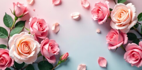 Pastel roses, soft petals, blooming bouquet Festive floral card background , card, delicate, summer