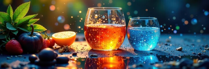 Stylish glass artwork, layered design suggests earth, air, fire, water interplay , decor, visual, color