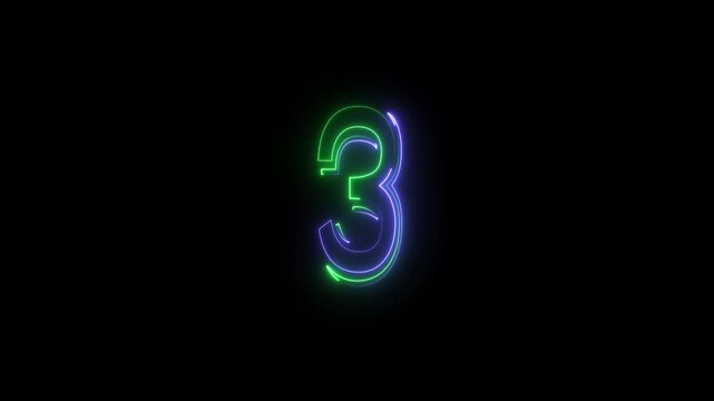 Abstract neon countdown 3 number animation 4k video .