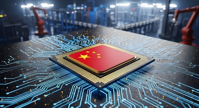 Technological advancements in china highlighted by circuit board and robotics