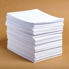 A neat stack of crisp white papers, perfectly aligned, showcasing their smooth texture and clean edges, ideal for office or creative use.