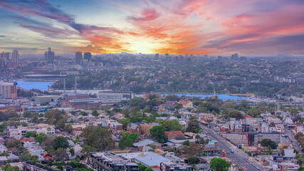 Fototapeta premium Aerial Panorama Drone view of Parramatta River Sydney Harbour between Balmain Gladesville Birkin Head Point and Roselle on the Bay Run Sydney NSW Australia