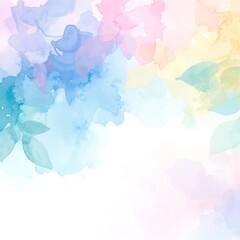 A vibrant watercolor painting featuring an array of delicate flowers in soft hues of pink, blue, and yellow, set against a clean white background.