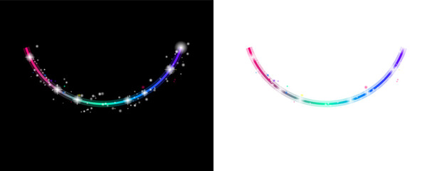 Two glowing colorful light trails forming abstract u shapes with sparkling effects