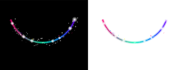 Two glowing colorful light trails forming abstract u shapes with sparkling effects