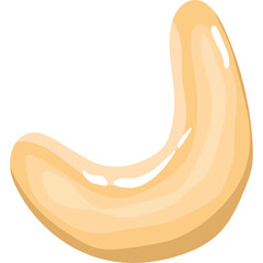 Illustration of a single cashew nut with a smooth light brown shell and subtle shading creating a three dimensional appearance on a transparent background