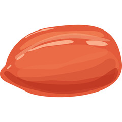 Illustration of a single whole peanut with a smooth orange-red skin and a glossy sheen isolated on a transparent background, perfect for food and nutrition concepts