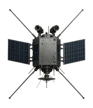 Satellite featuring magnetometer arms and star tracking systems.