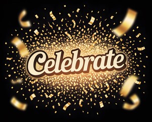 Celebrate the moment with golden confetti and celebratory streamers a festive event invitation or announcement background design