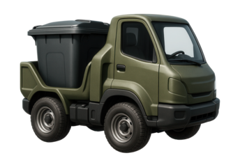 Compact satellite waste collection vehicle with removable bin.