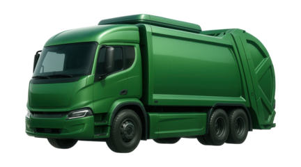 Electric waste collection vehicle with a sleek design and rooftop battery system.