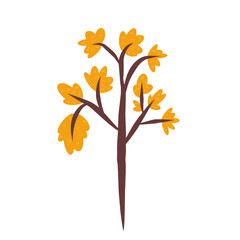 Simple flat design autumn tree with yellow leaves. Fall season graphic element illustration.
