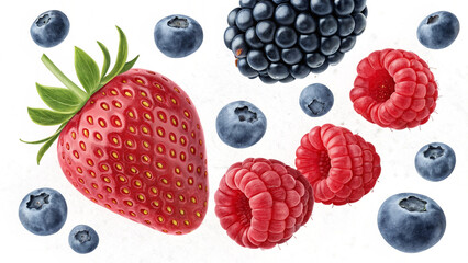 Fresh Mixed Berries Collection &ndash; Strawberries, Raspberries, Blueberries & Blackberries