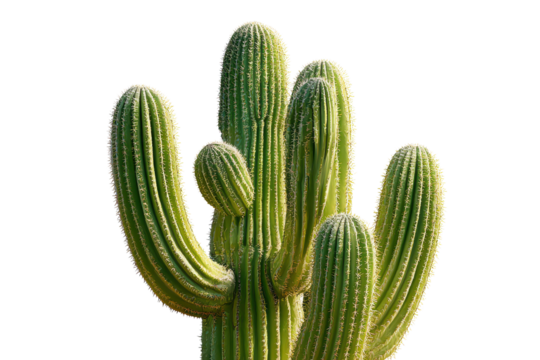 Close up of a tall green cactus with multiple arms against a black background plant desert, Isolated On Transparent Background, Png Cut Out